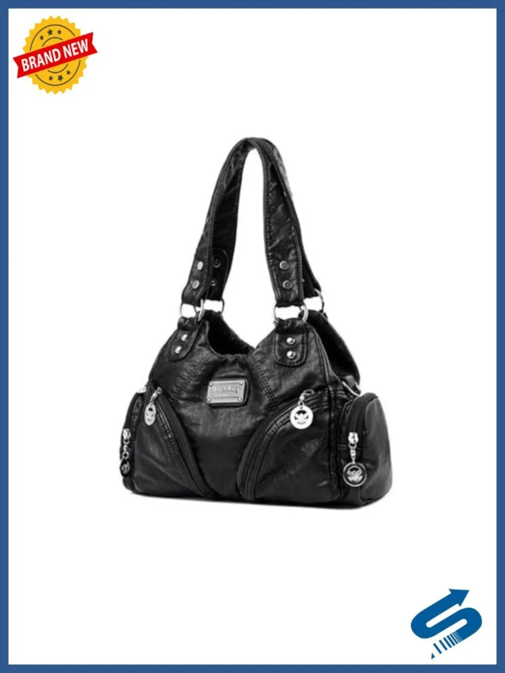 Women Faux Leather Hobo Handbag with Multiple Pockets, Top Handle, Crossbody